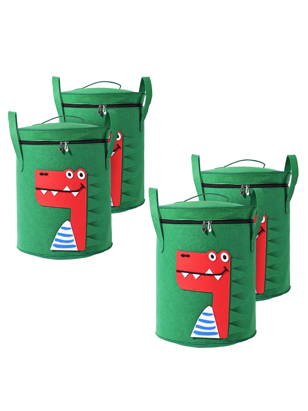 

Kuber Industries Green & Red 4 Pieces Printed Foldable Cloth Basket With Handle - 34 L
