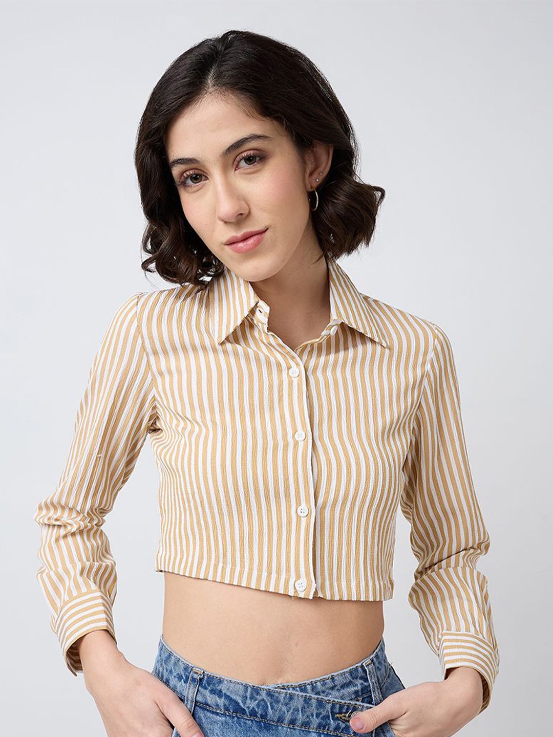 

SZN Women Classic Opaque Striped Party Shirt, Yellow