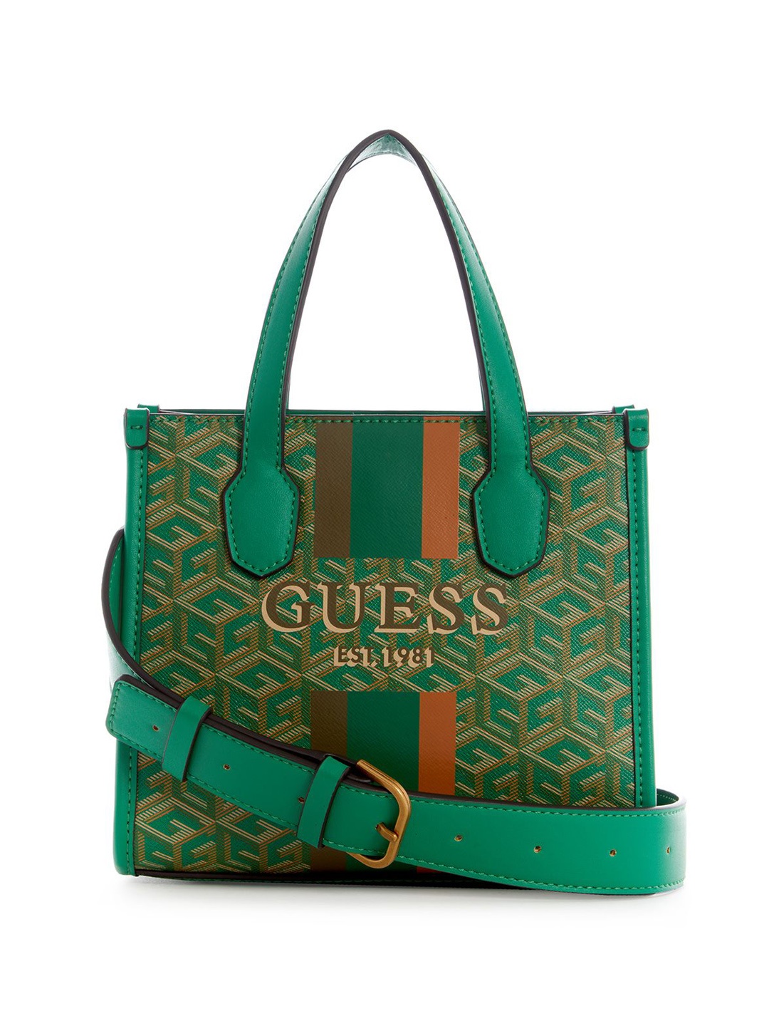 

GUESS Printed PU Structured Tote Bag, Green