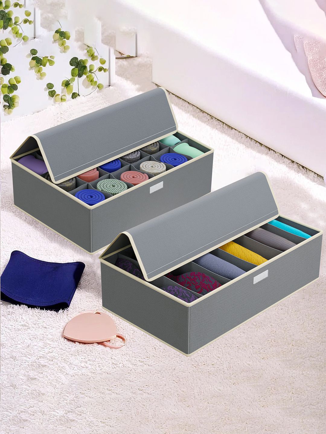 

Kuber Industries Grey & White Set of 2 Foldable Socks Organisers for Wardrobe