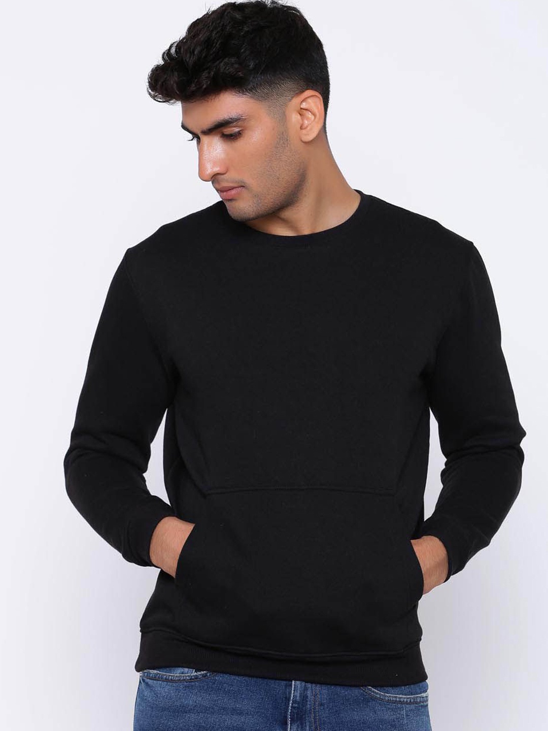 

Tistabene Men Round Neck Pullover Sweatshirt, Black