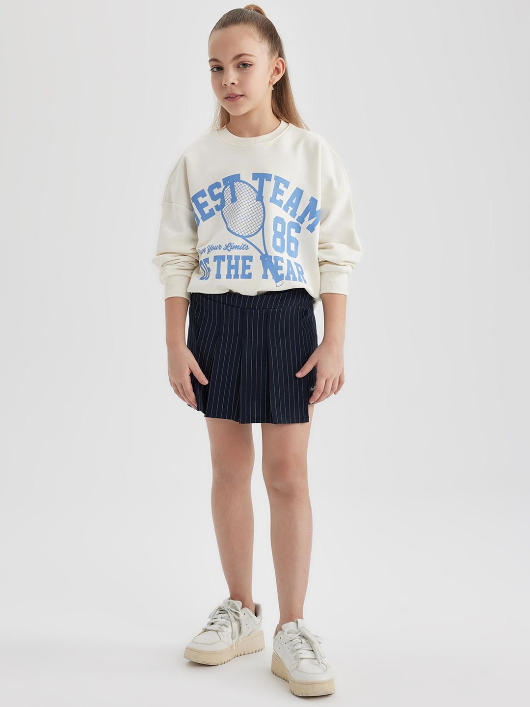 

DeFacto Girls Striped Skorts Mini Skirt, Navy blue