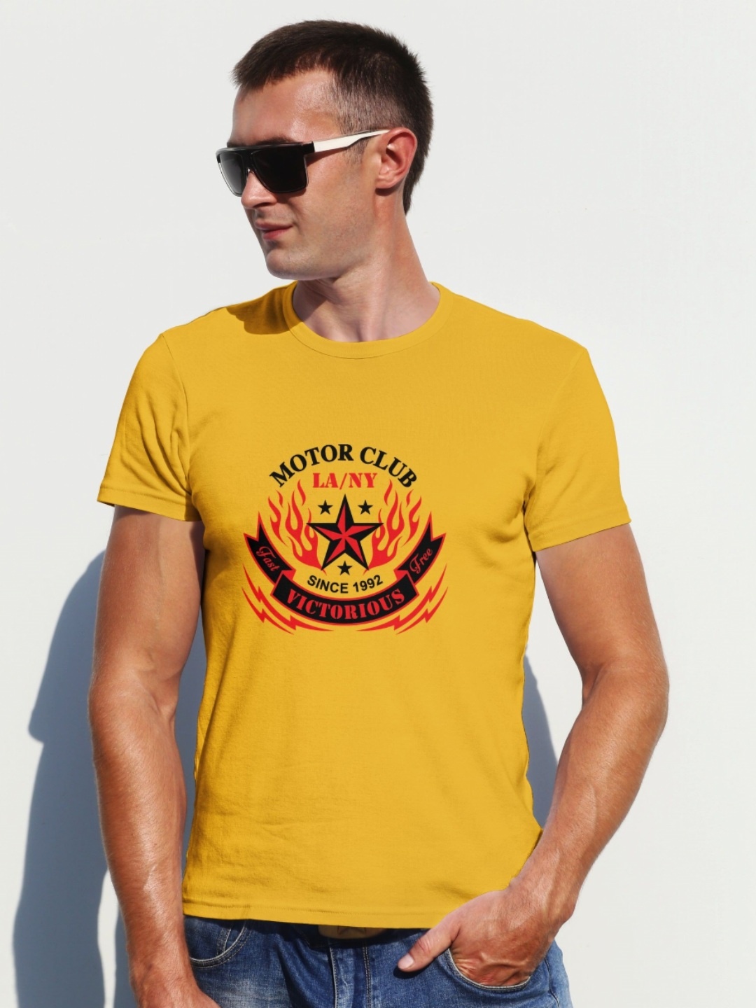 

Moda Rapido Men Graphic Printed Round Neck Cotton T-shirt, Yellow