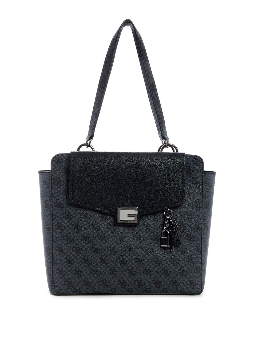 

GUESS Printed PU Structured Shoulder Bag with Cut Work, Charcoal