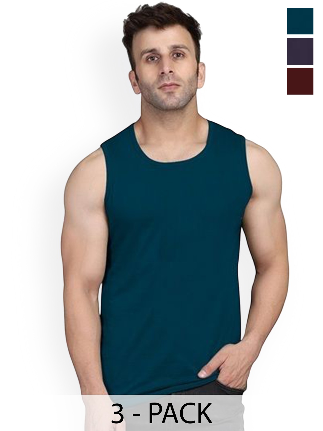 

HAP Men Pack Of 3 Pure Cotton Gym Innerwear Vests Men Vest 222-P3, Navy blue