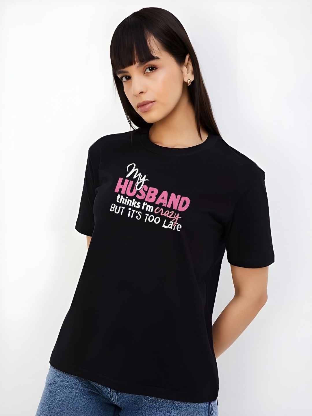 

SZN Women Typography Printed Round Neck Cotton T-shirt, Black