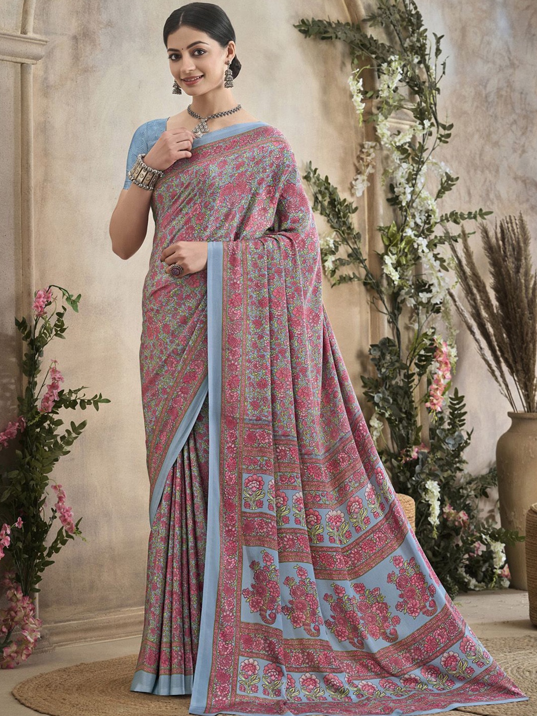 

Anouk Rustic Floral Poly Crepe Bagru Saree, Blue