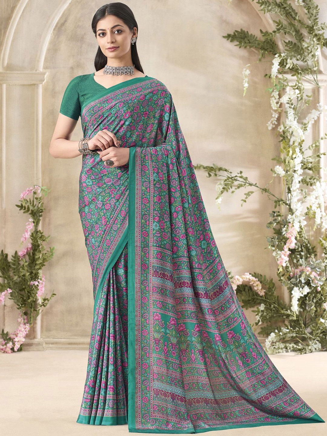 

Anouk Rustic Floral Printed Bagru Saree, Green