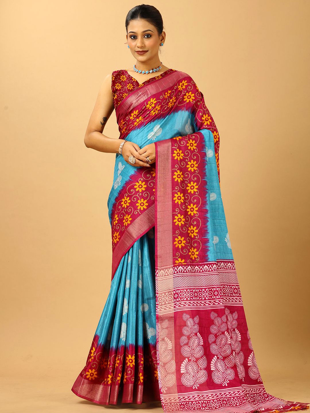 

NIRMAL CREATION Floral Printed Saree, Blue