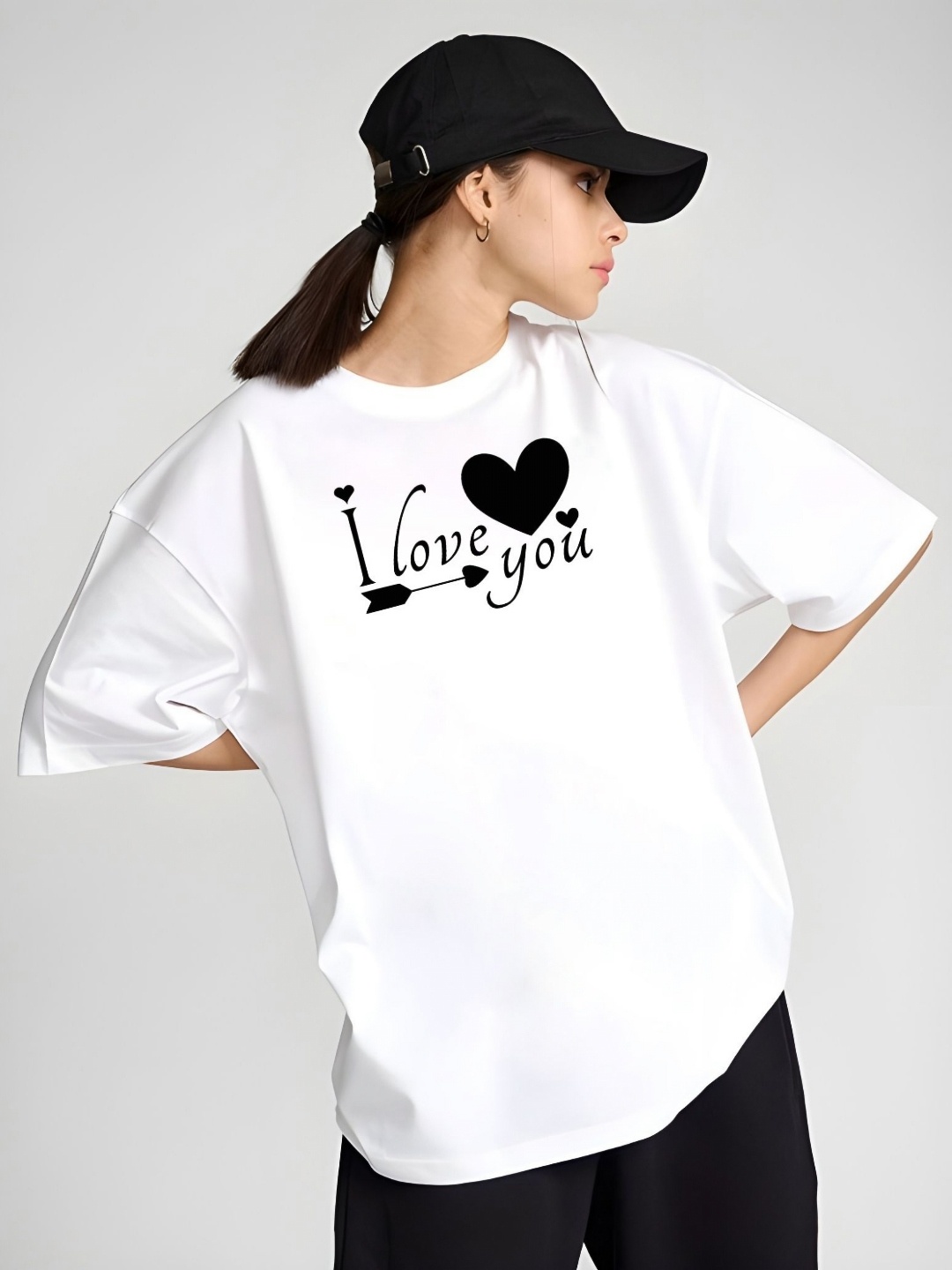 

SZN Women Graphic Printed Round Neck Cotton Oversized T-shirt, White