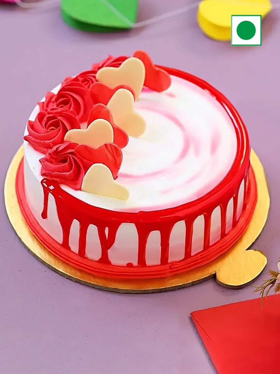 

fnp Strawberry Flavor Eggless Round Cake - 500g, Red