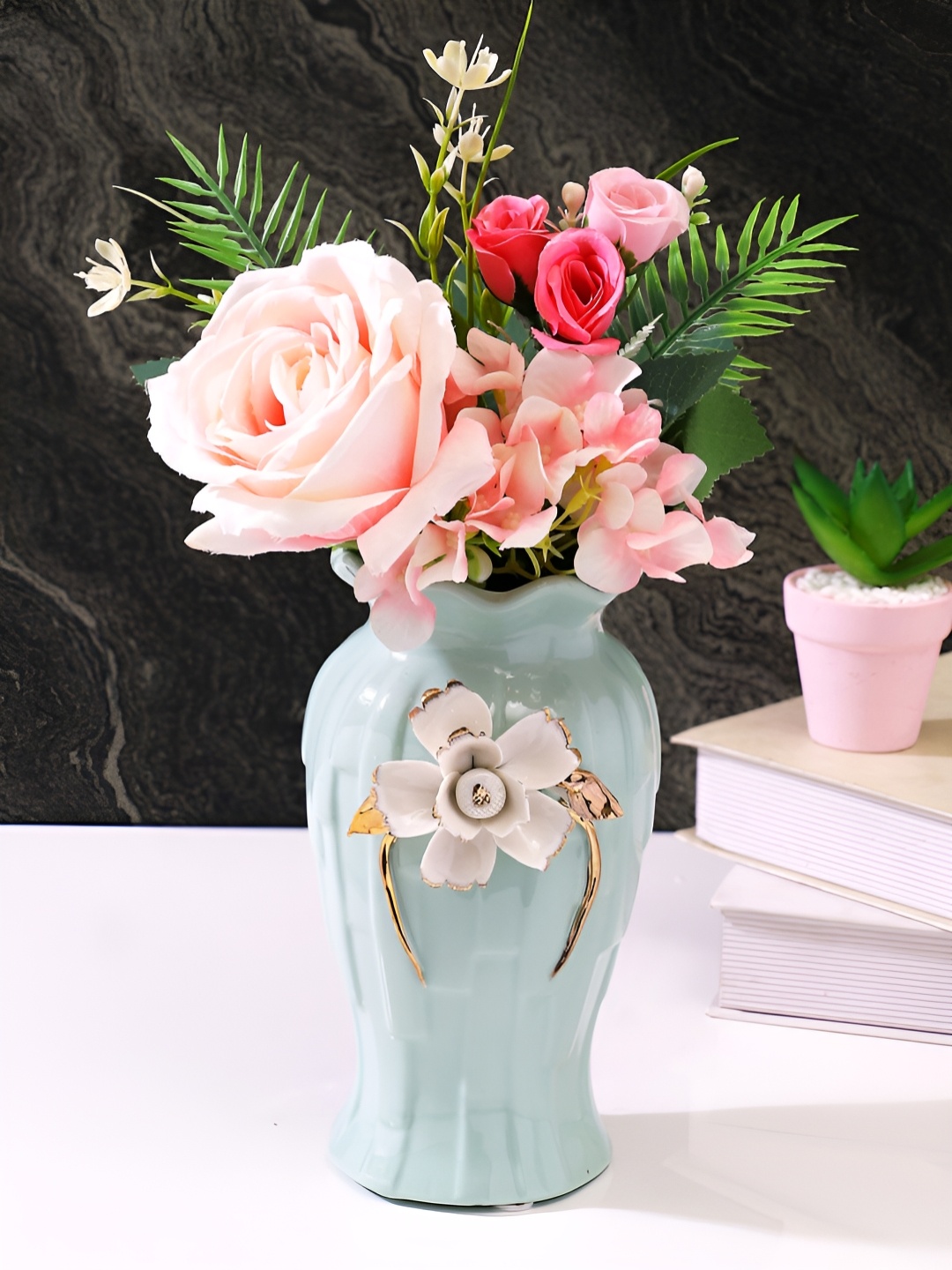 

TAYHAA Pink & Green Rose Artificial Flower