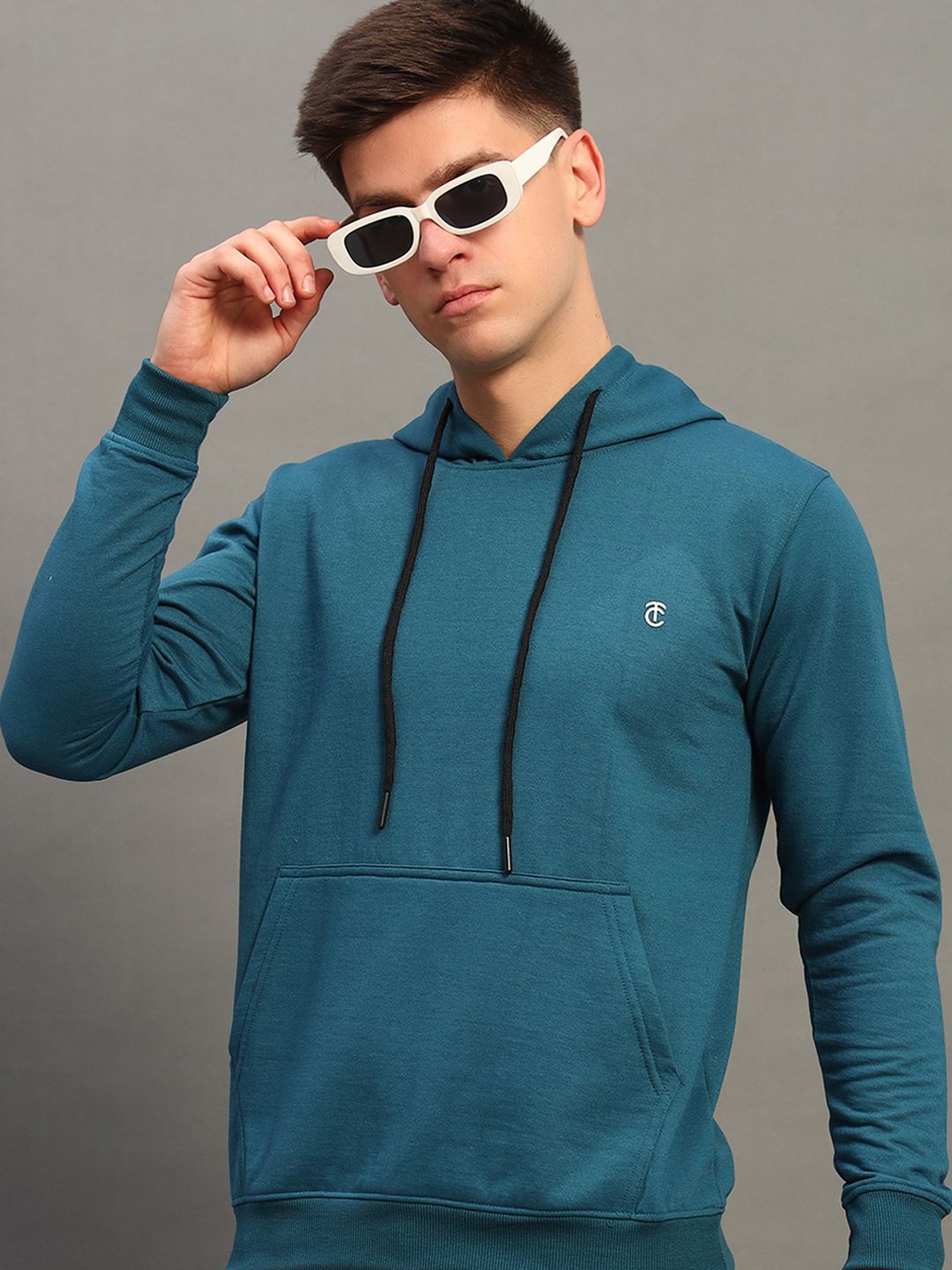 

THE CASUALS Men Cotton Hooded Pullover Sweatshirt, Navy blue