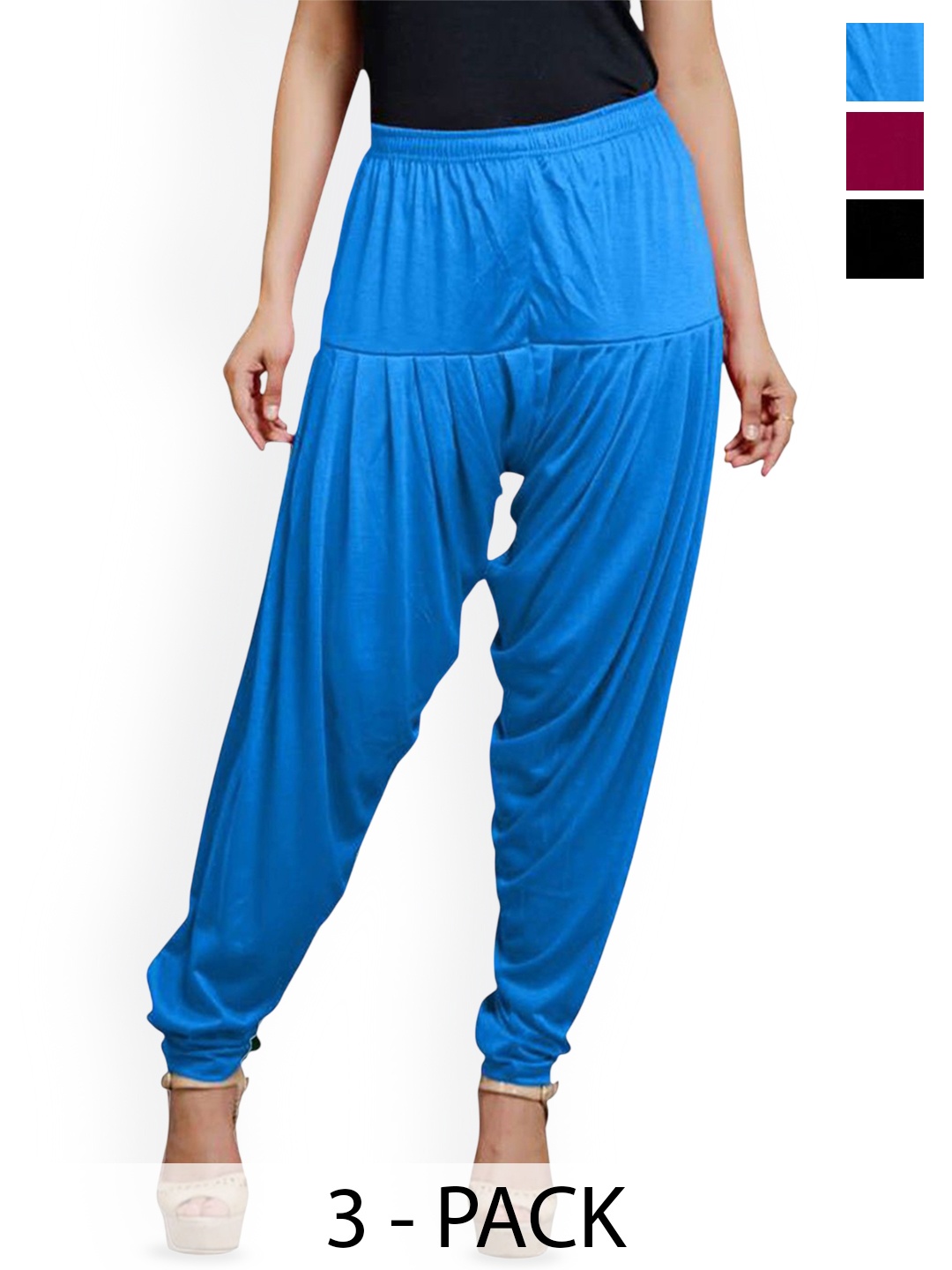 

AFRA GARMENTS Women Plus Size Pack Of 3 Loose Fit Mid Rise Patiala, Blue
