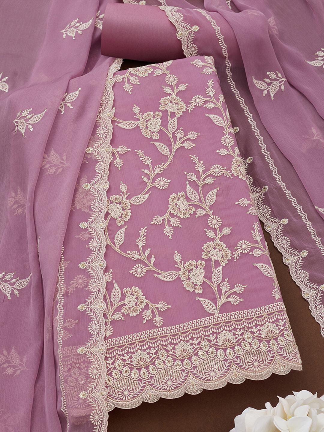 

Soch Embroidered Silk Chiffon Unstitched Dress Material, Lavender