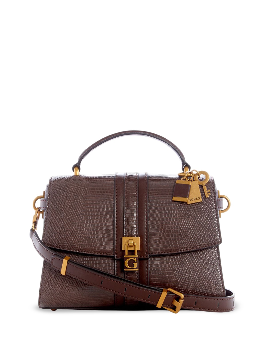 

GUESS Textured PU Structured Satchel with Fringed, Brown