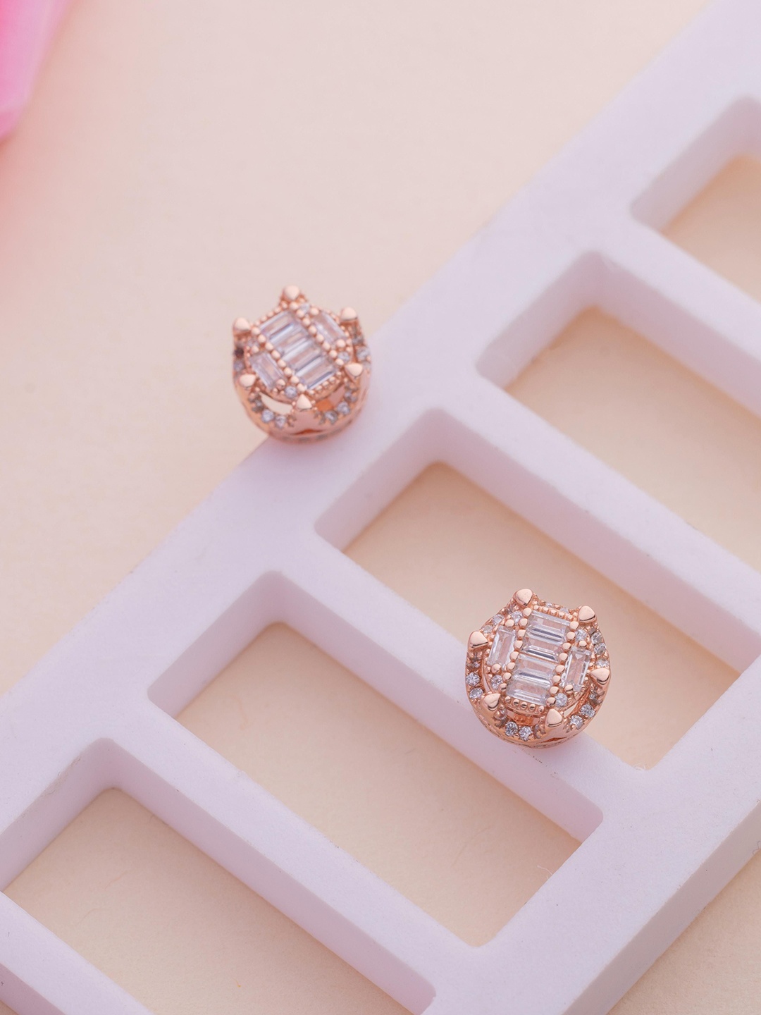 

LIORA 925 Silver Jewellery Sterling Silver Rosegold Plated Crown Shaped Studs, Rose gold
