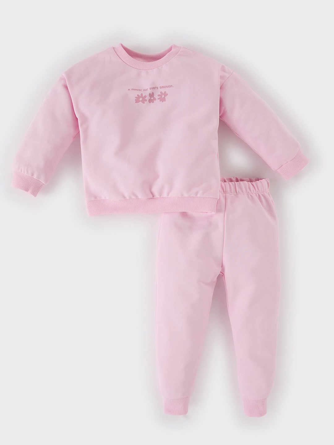 

DeFacto Girls Printed Round Neck Pure Cotton Sweatshirt With Joggers, Pink