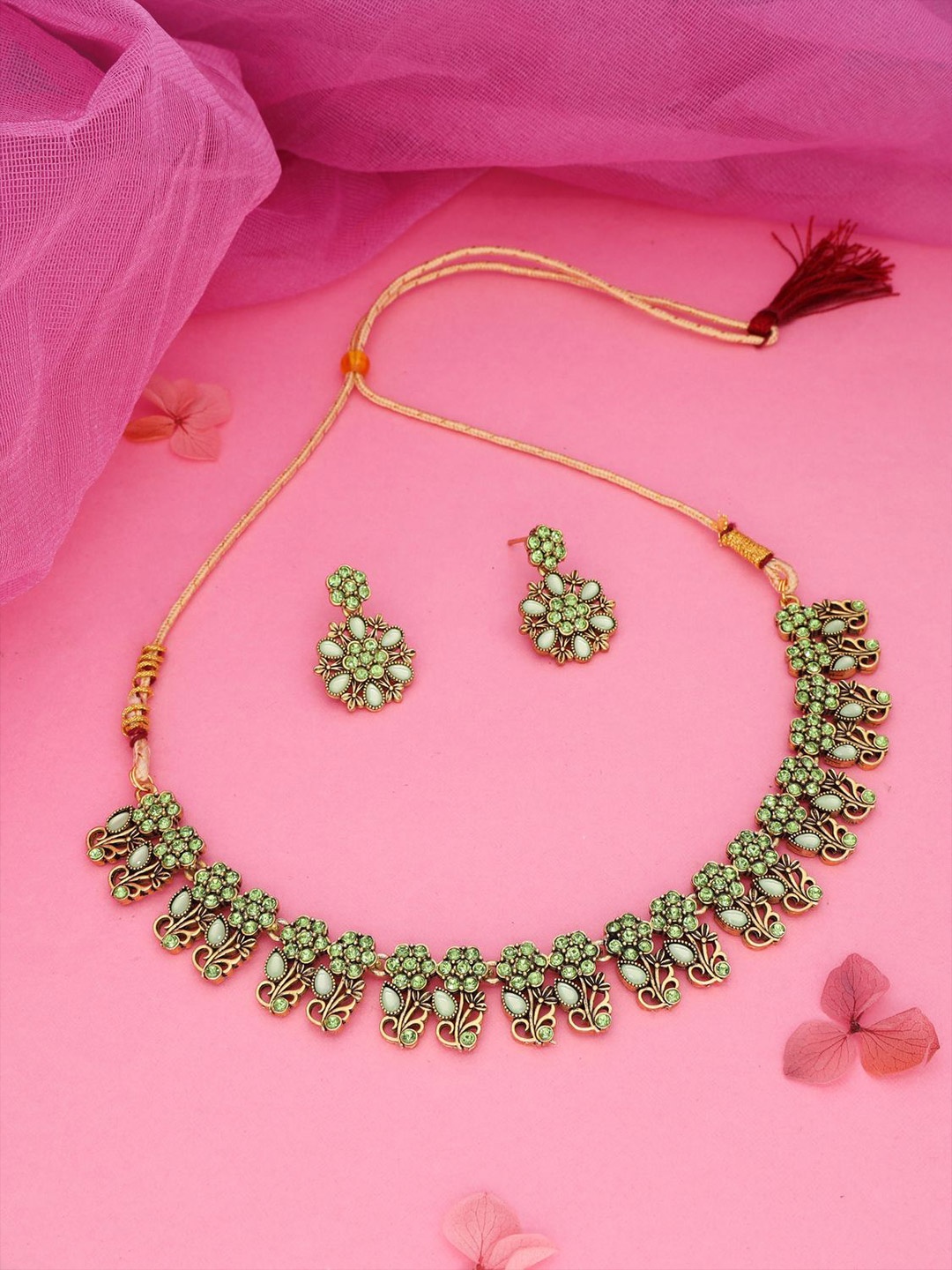 

DIVASTRI Set Of 2 Gold & Silver Plated American Diamond Studded Jewellery Set, Multi