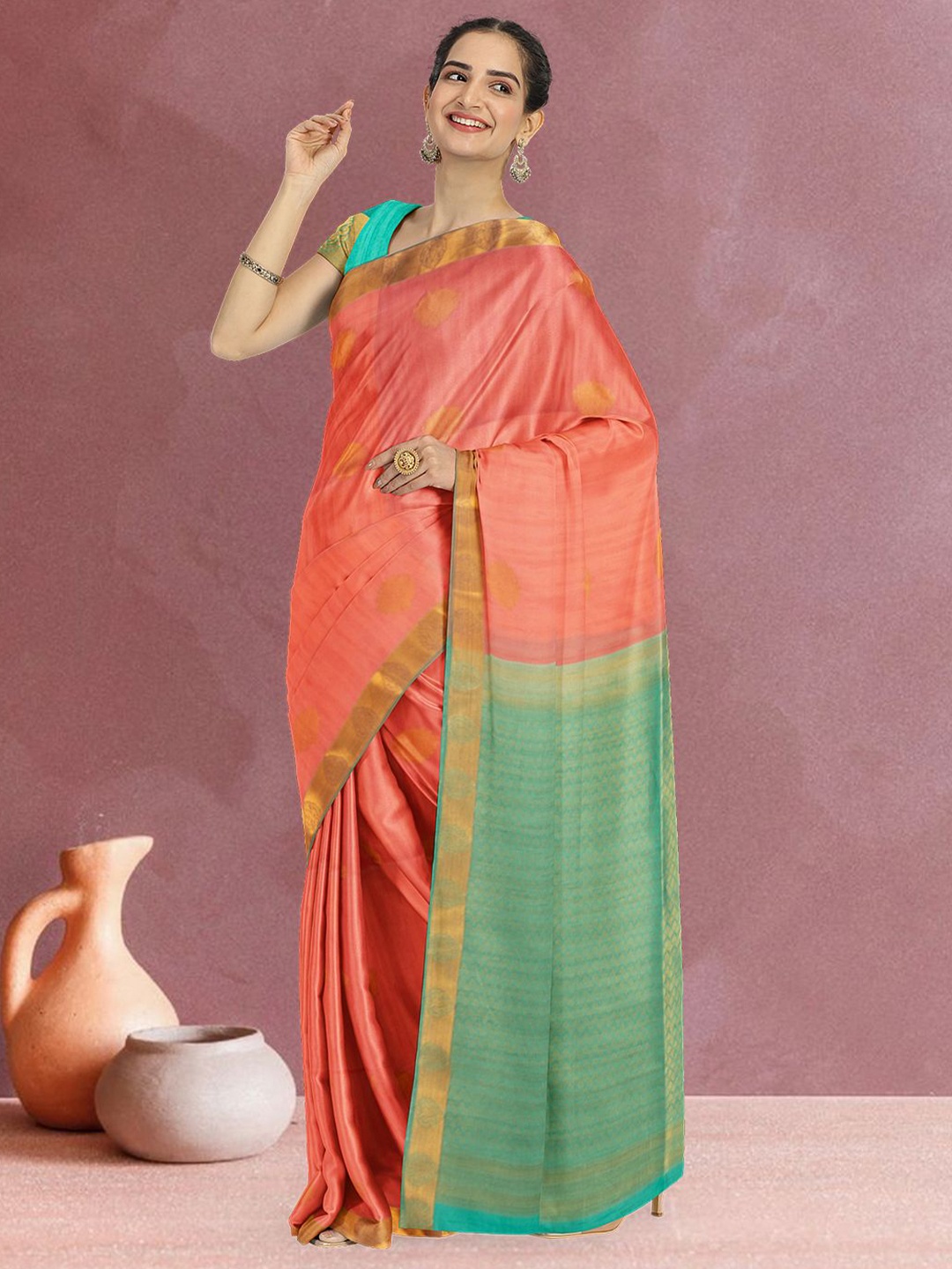 

Avishya Woven Design Zari Kanjeevaram Saree, Peach
