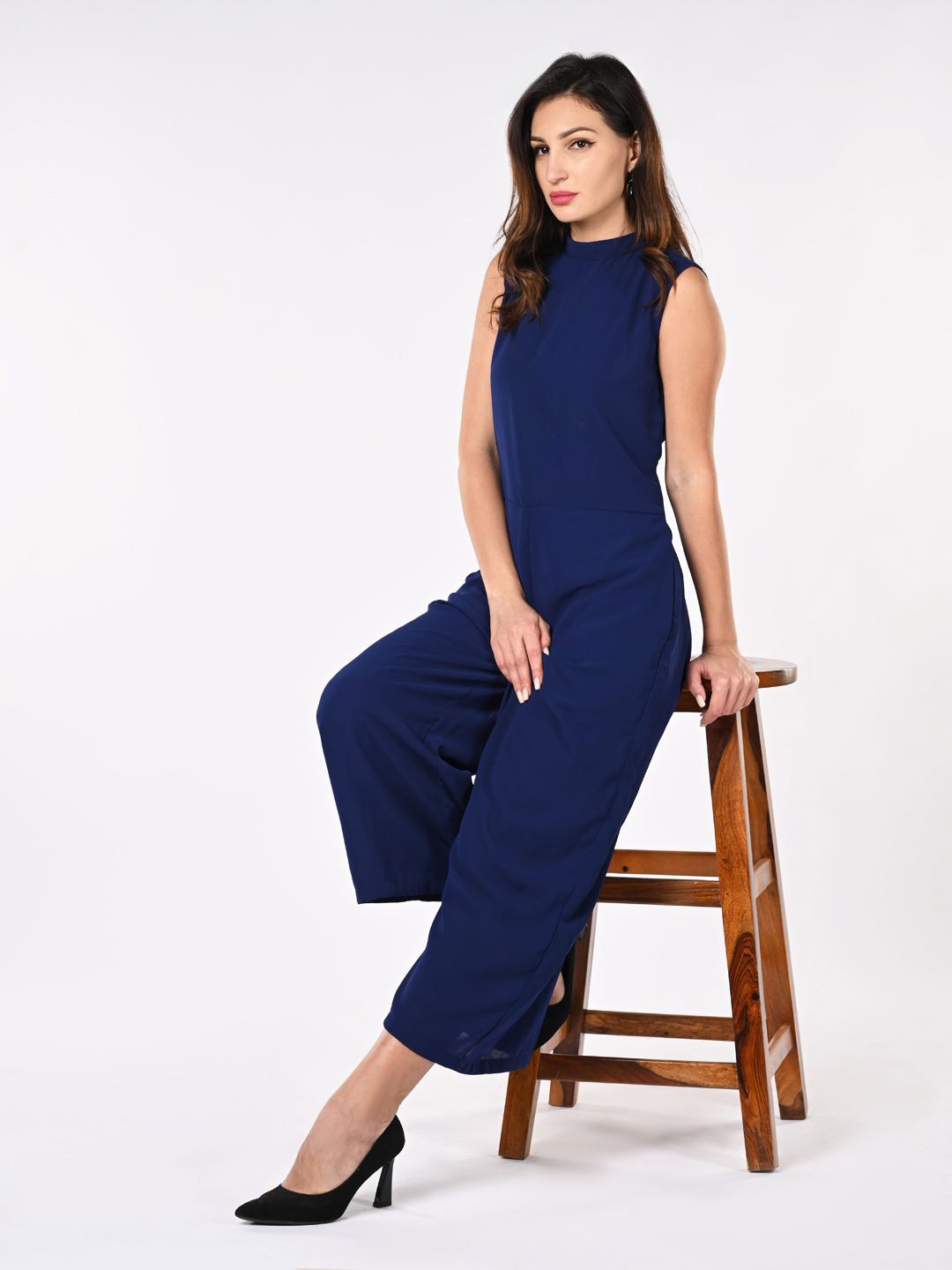 

Iti Women Solid Round Neck Jumpsuit, Navy blue
