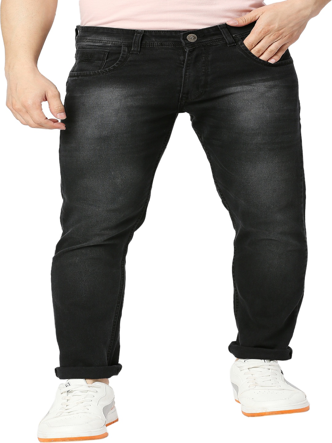 

TCI Men Slim Fit Low Distress Light Fade Jeans, Black