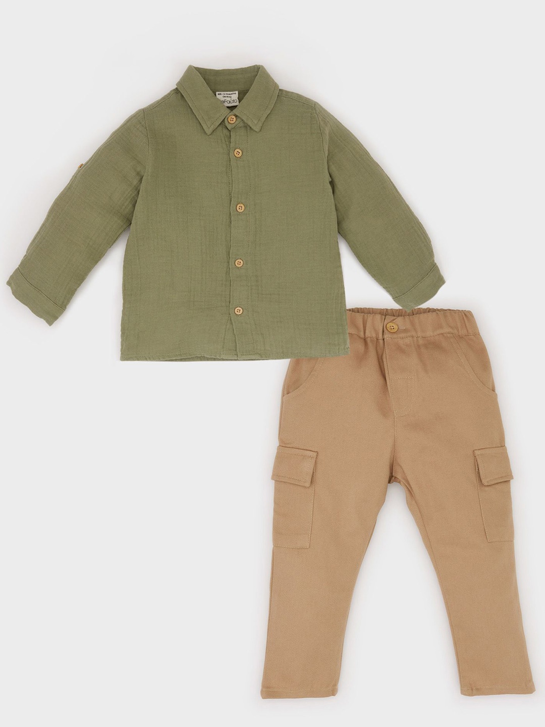 

DeFacto Boys Shirt Pure Cotton With Trousers, Green