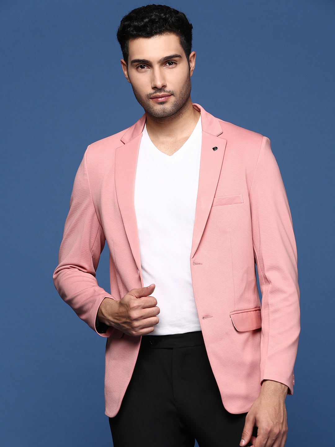 

SHOWOFF Notched Lapel Slim-Fit Cotton Single-Breasted Blazer, Pink