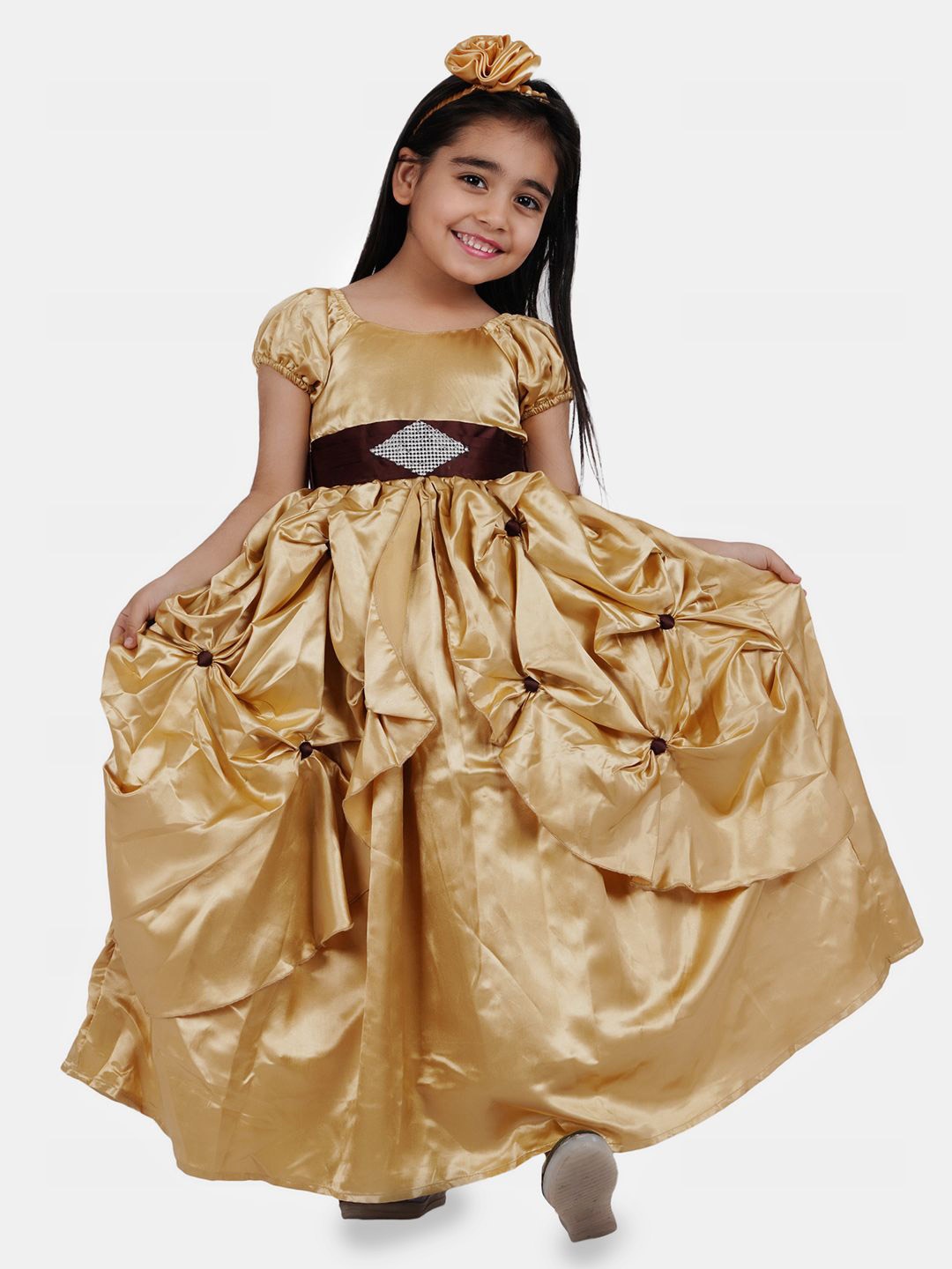 

Wow Princess Girls Square Neck Fit and Flare Maxi Dress, Gold