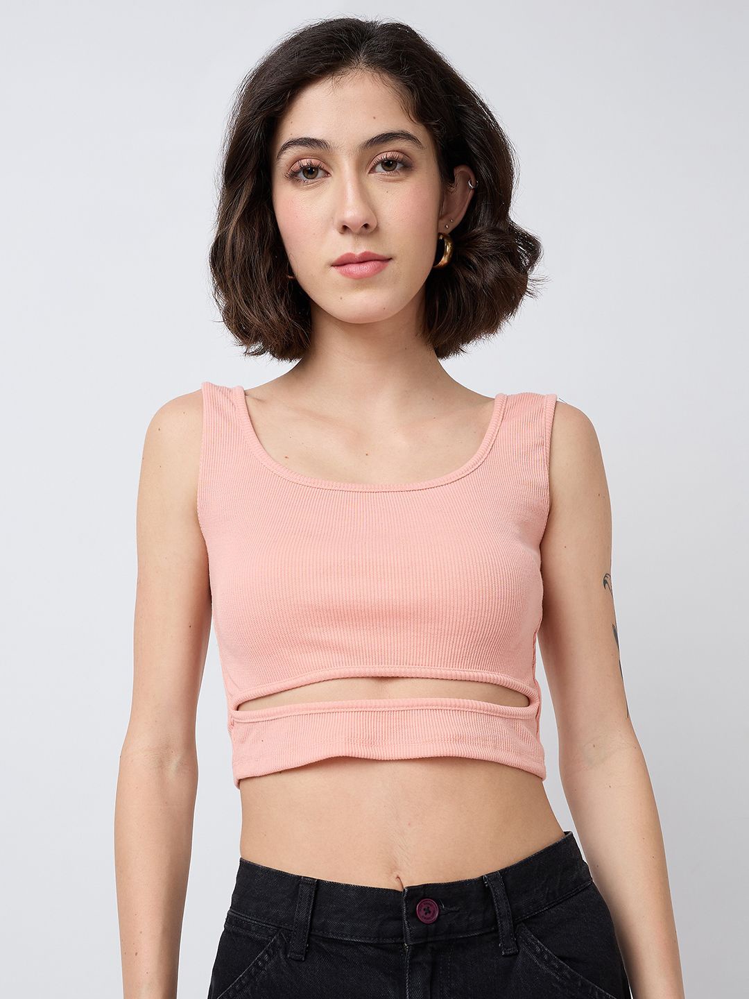 

SZN Round Neck Sleeveless Crop Top, Peach