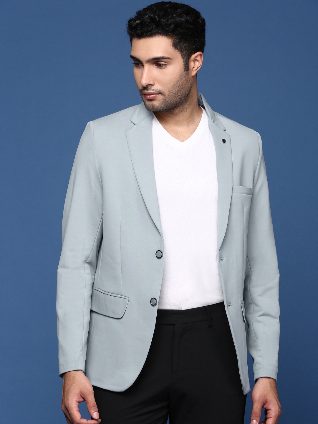 

SHOWOFF Notched Lapel Slim-Fit Cotton Single-Breasted Blazer, Blue