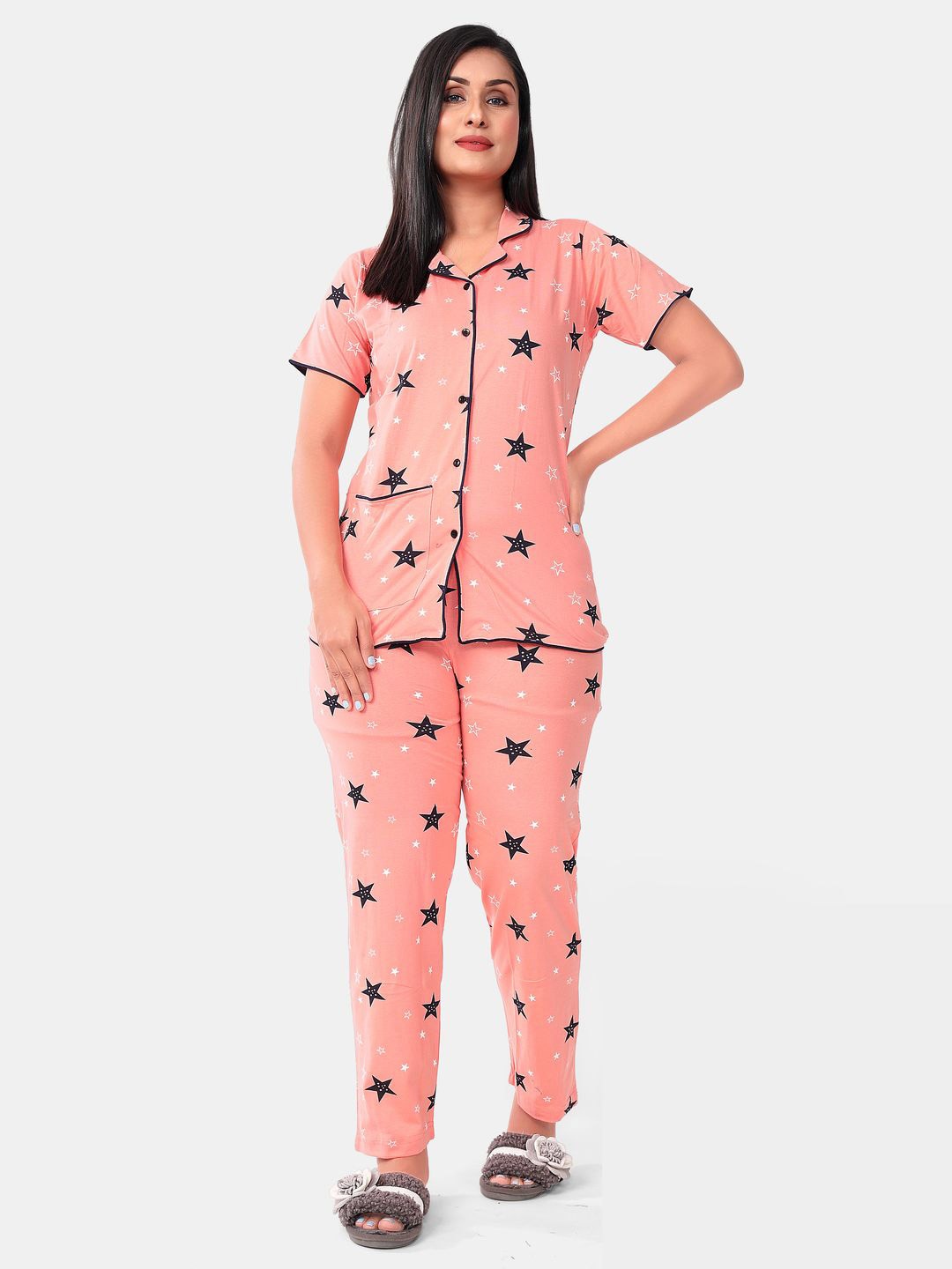 

SWEET MOON Printed Night suit, Peach