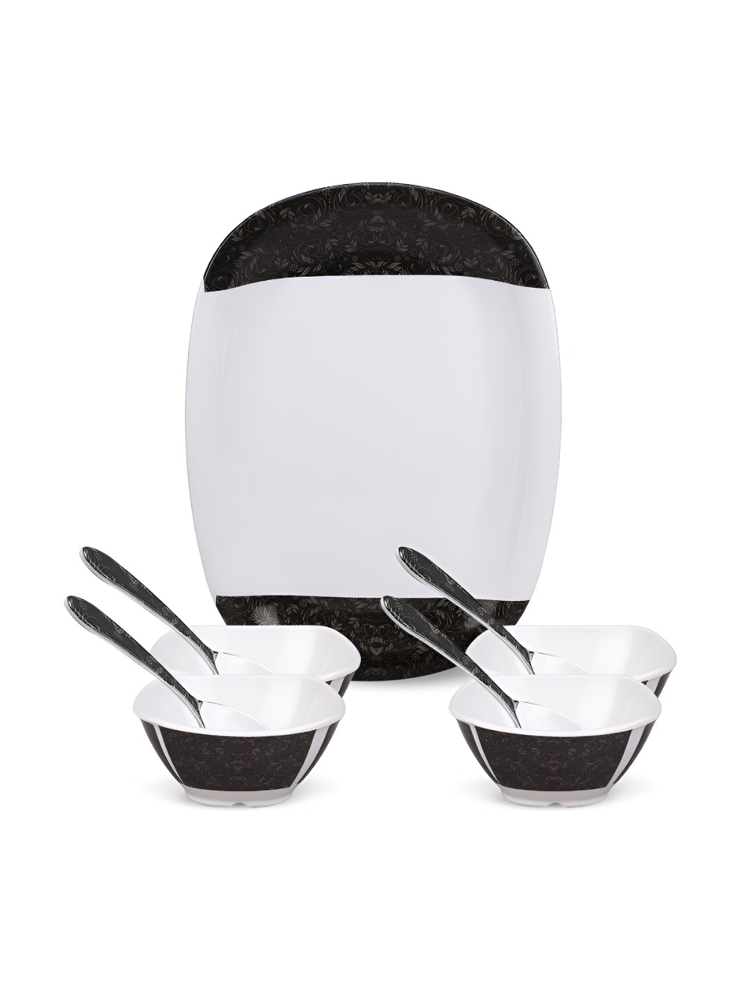

Bataniya White and Black 9 Pieces Floral Printed Melamine Dinner Set