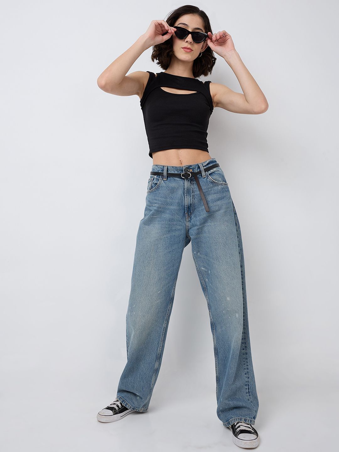 

SZN Women Round Neck Fitted Crop Top, Black