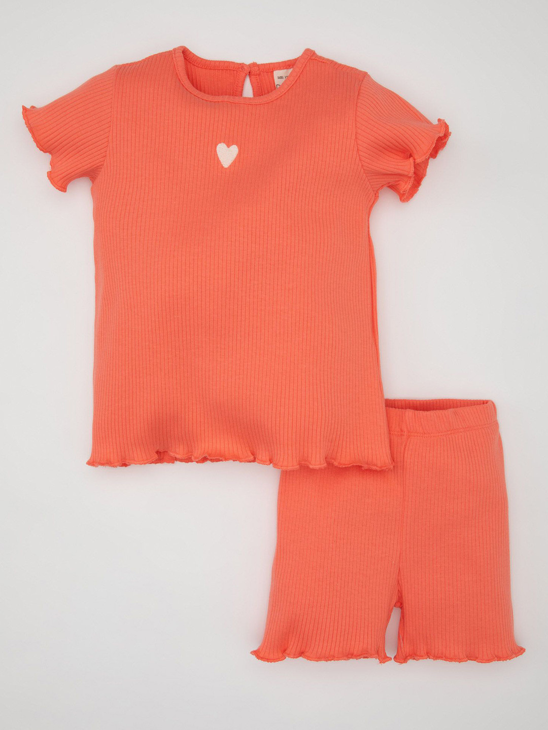 

DeFacto Girls Striped Round Neck Pure Cotton Top With Shorts, Orange
