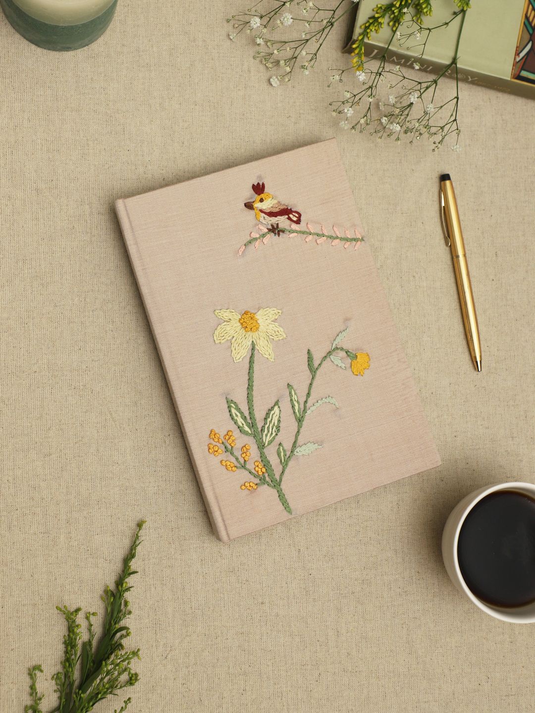 

DESIGN GAATHA Embroidered Diary Stationery, Beige