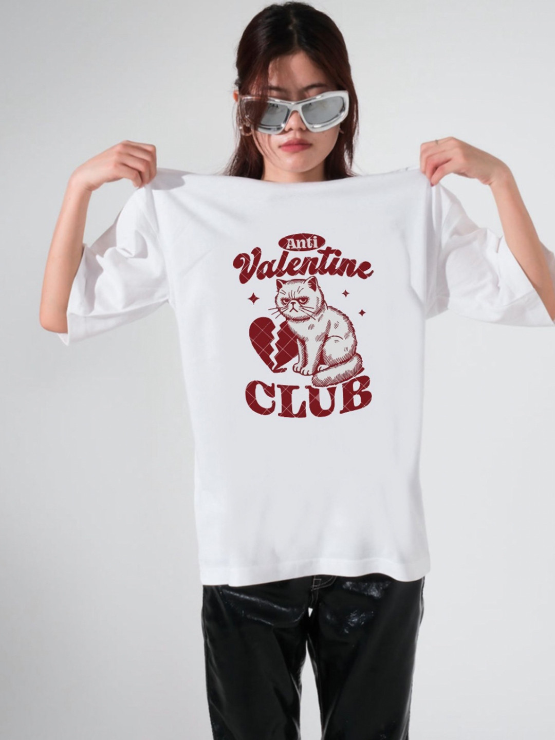 

TheBTclub Women Activchill Graphic Printed Round Neck Cotton Oversized T-shirt, White