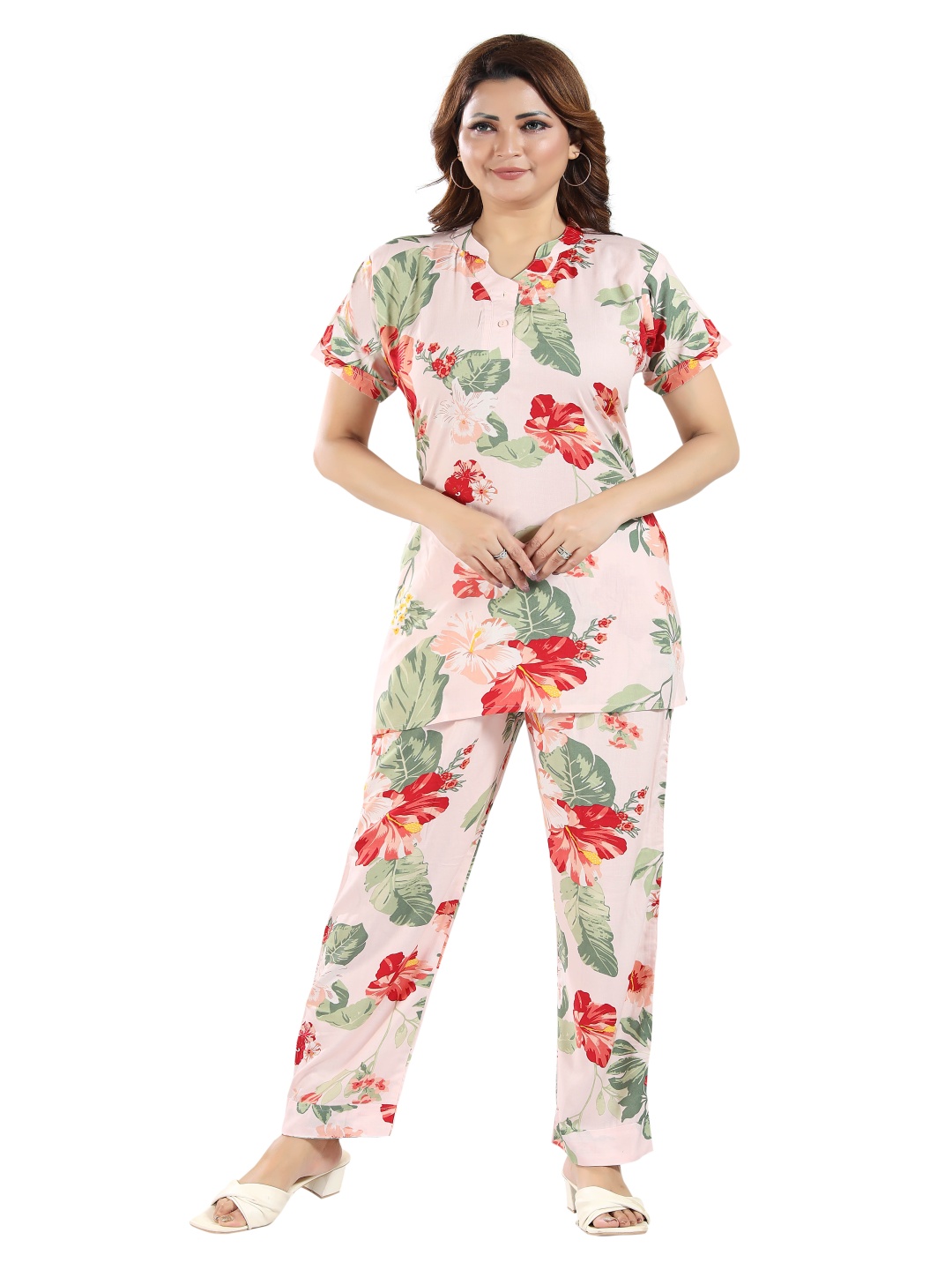 

NIGHT QUEEN Women Printed Night suit, Peach