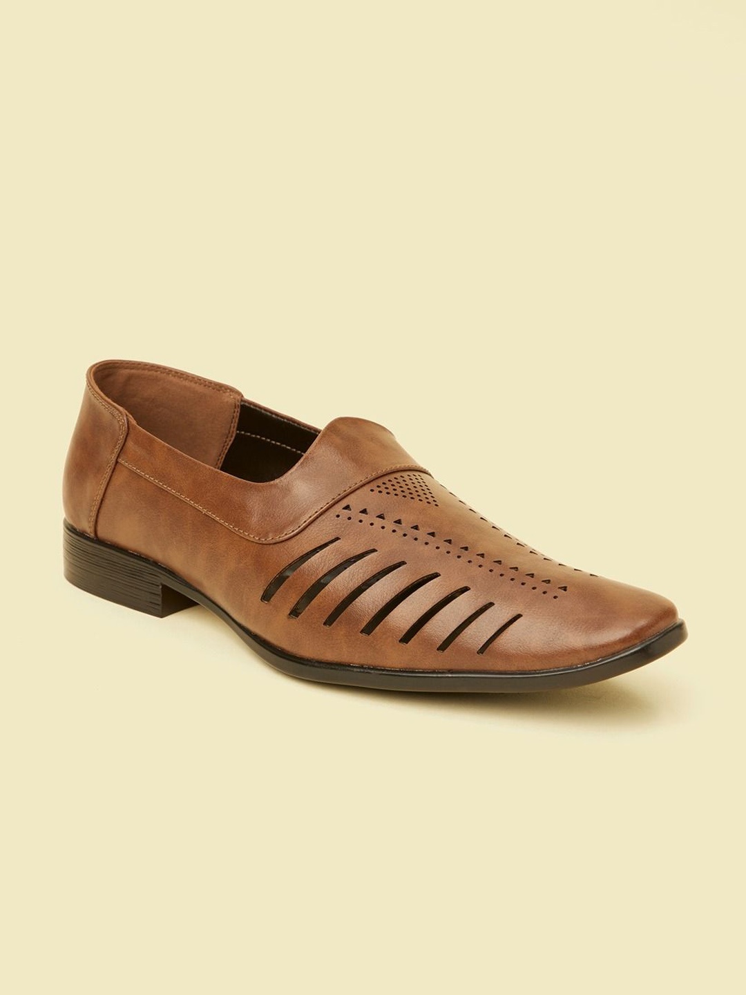 

Manyavar Men Self Design Loafer Style Mojaris, Brown