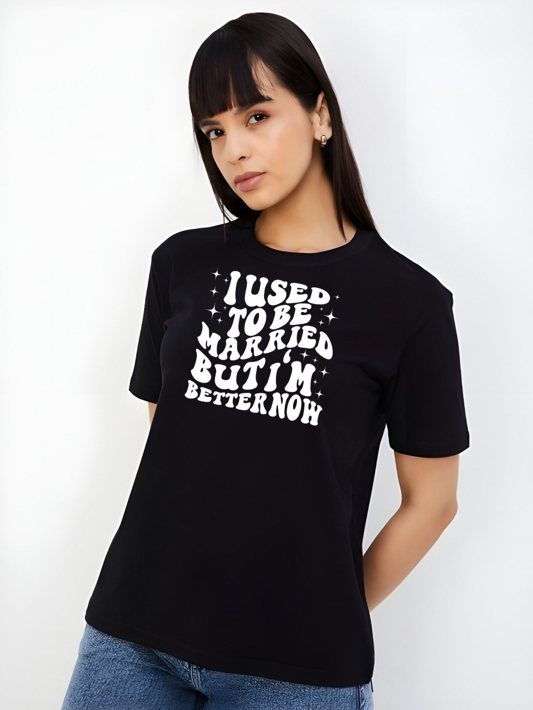 

Moda Rapido Women Typography Printed Round Neck Cotton T-shirt, Black