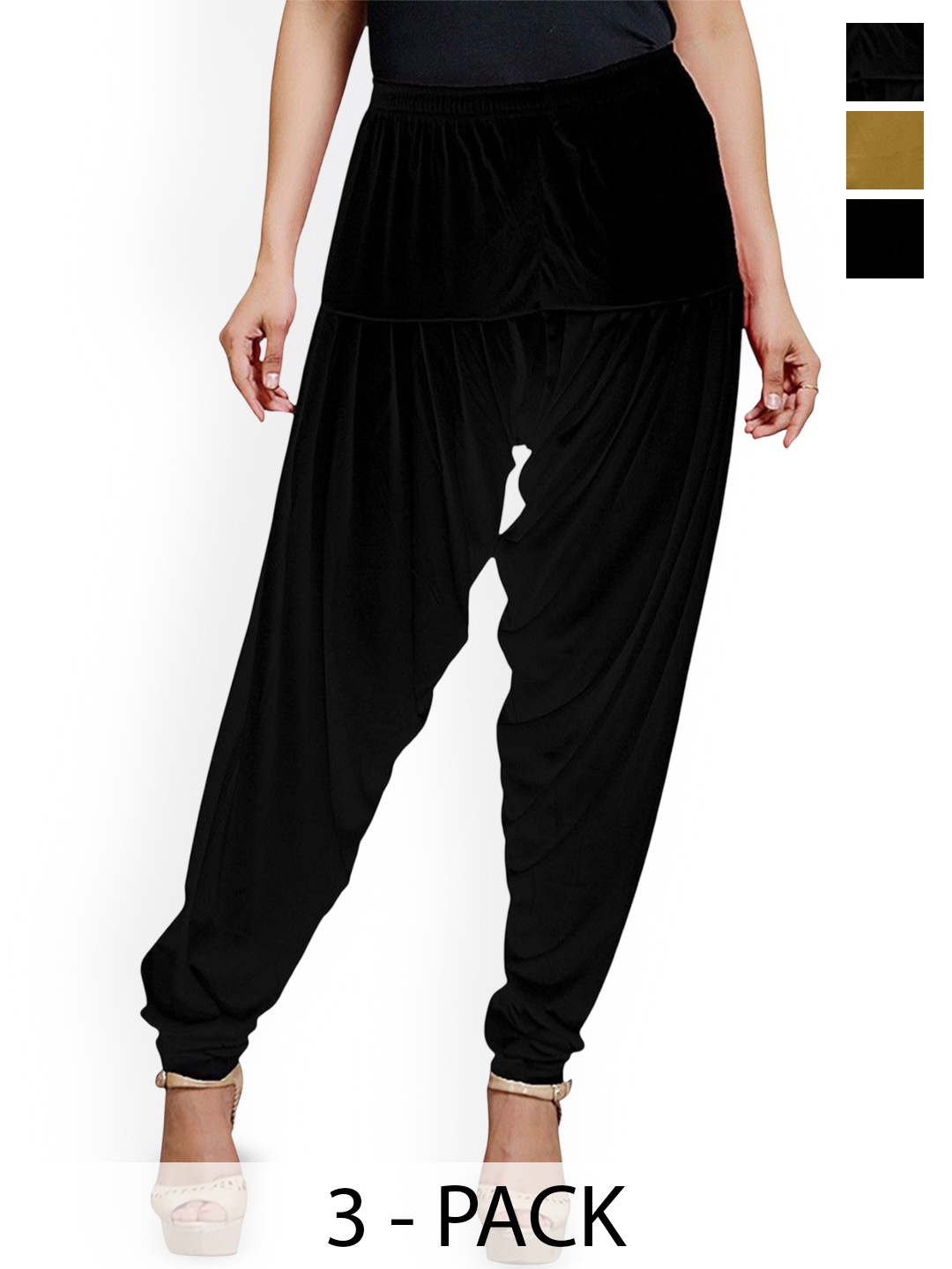 

AFRA GARMENTS Women Pack Of 3 Loose Fit Mid Rise Patiala, Black