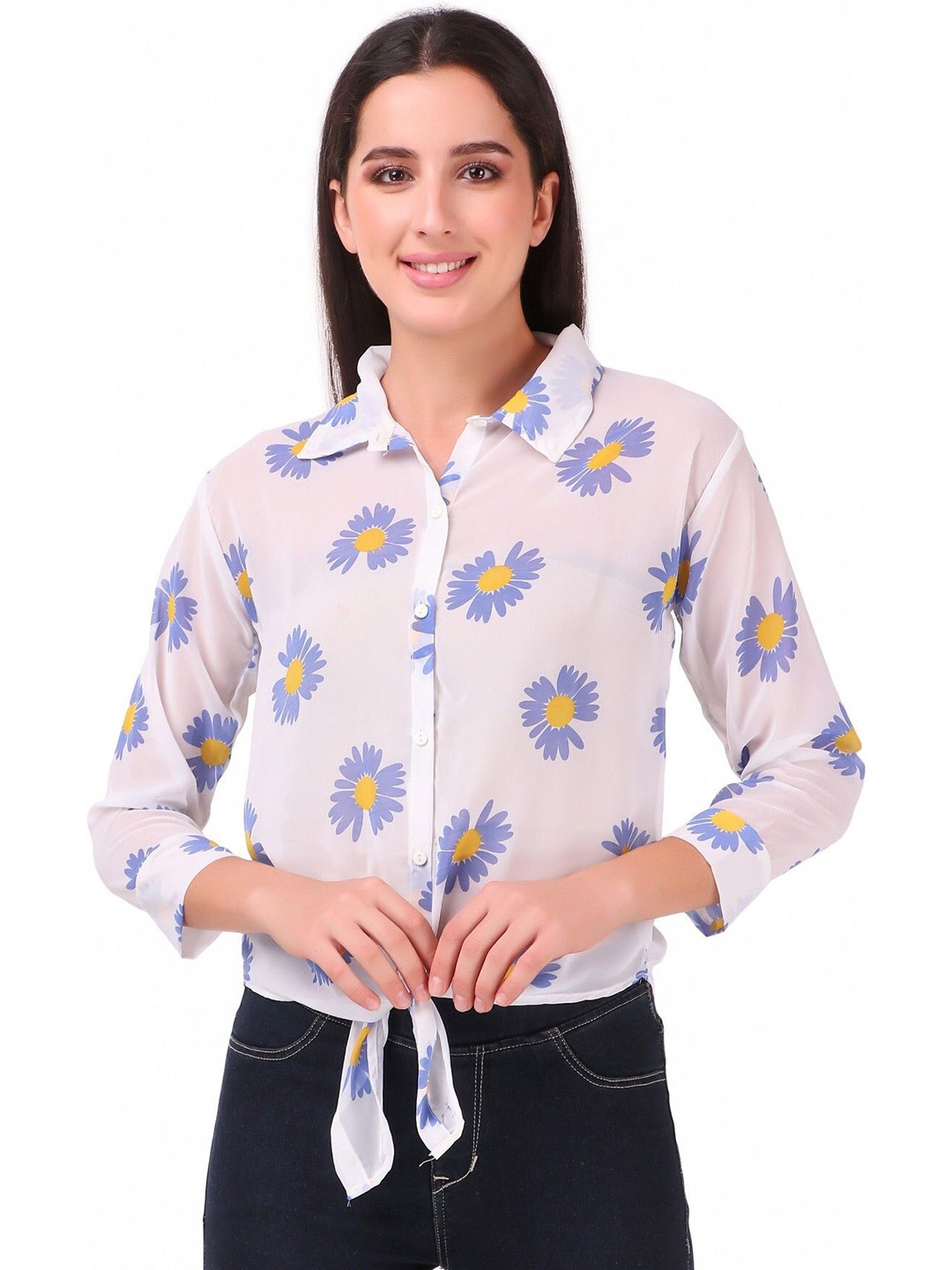 

KASHIAN Women Floral Print Shirt Style Top, Blue
