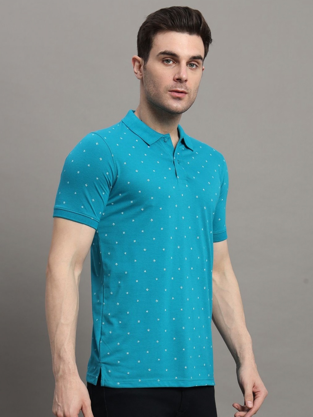 

MERRIMENT Men Conversational Printed Polo Collar Cotton T-shirt, Blue