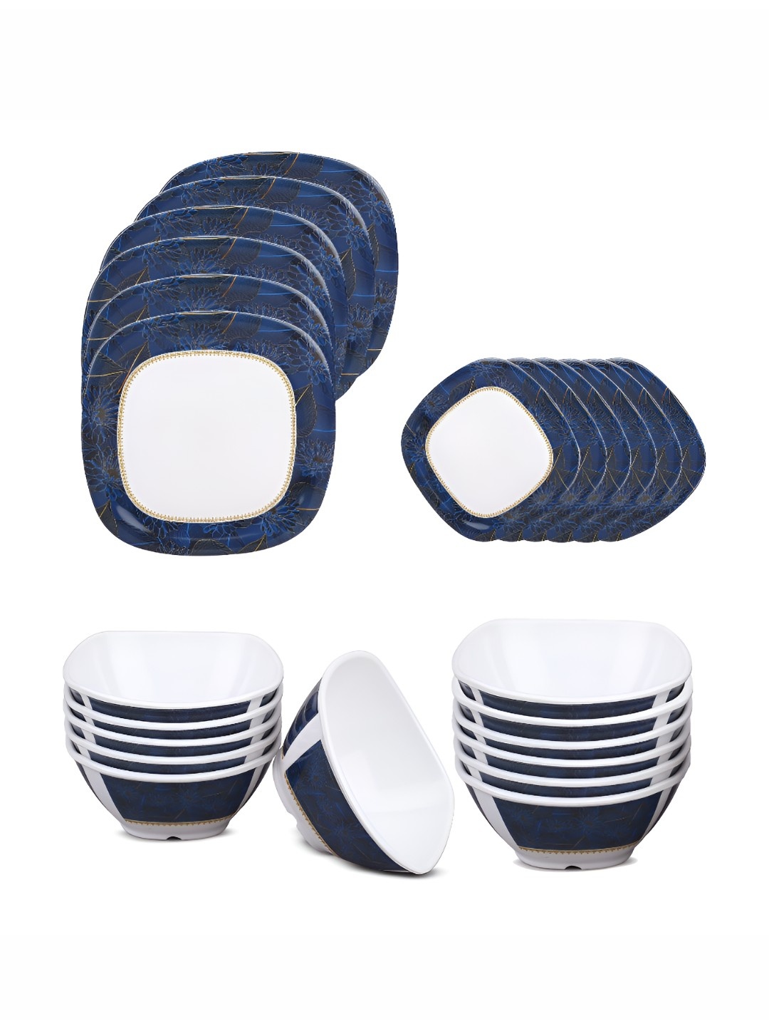 

Bataniya White and Blue 24 Pieces Floral Printed Melamine Dinner Set