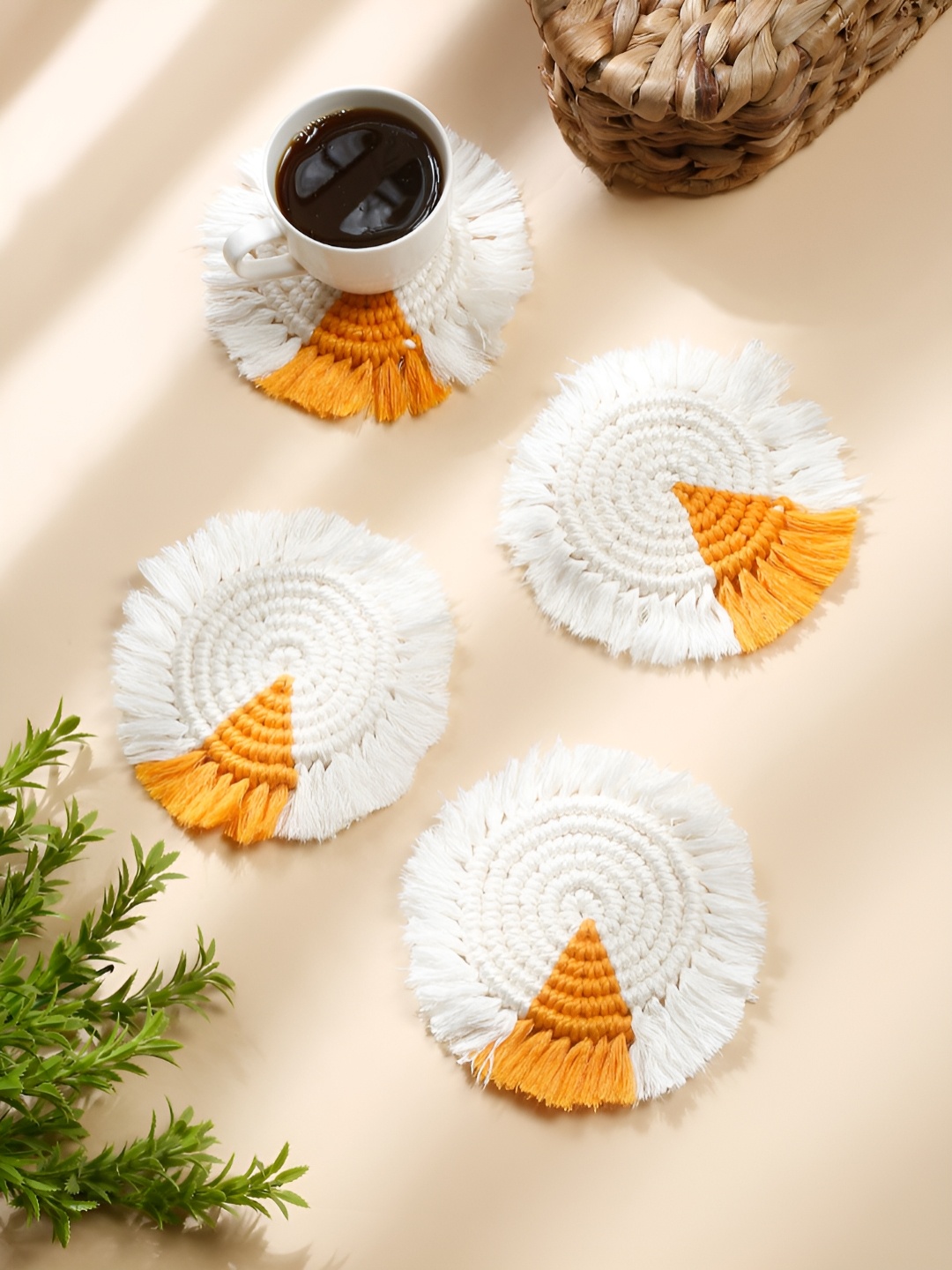 

My Creative Hut White & Orange 4 Pieces Textured Round Coasters