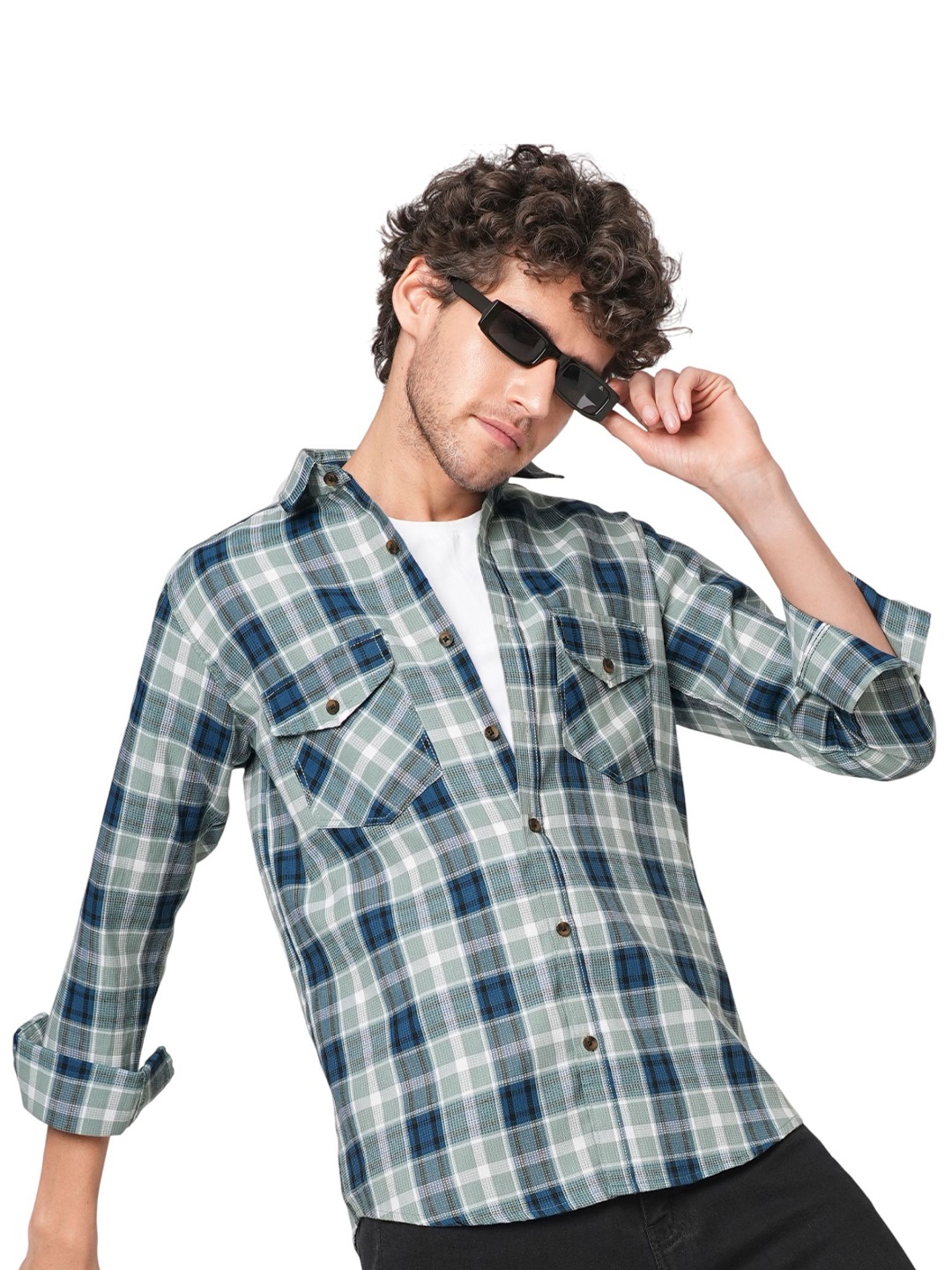 

TRYBUY.IN Men Standard Fit Spread Collar Tartan Checked Cotton Casual Shirt, Green