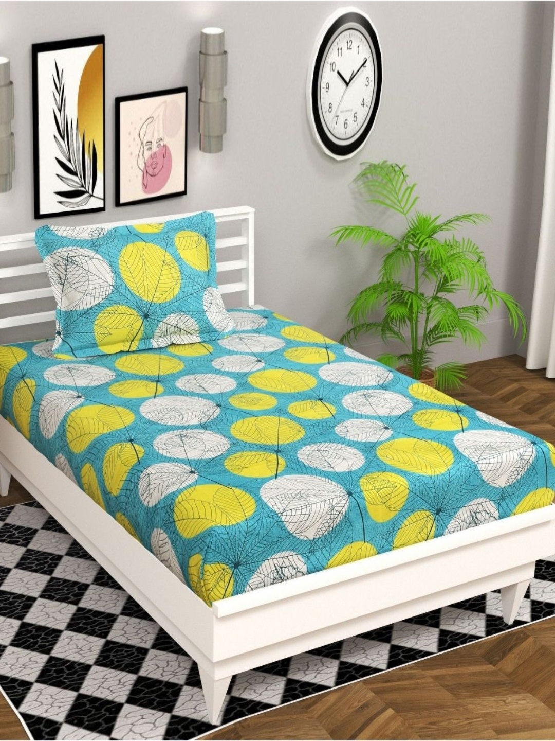 

bsb home Aspire Green & White Printed Microfiber 144 TC Single Bedsheet Set 2.28m x 1.52m