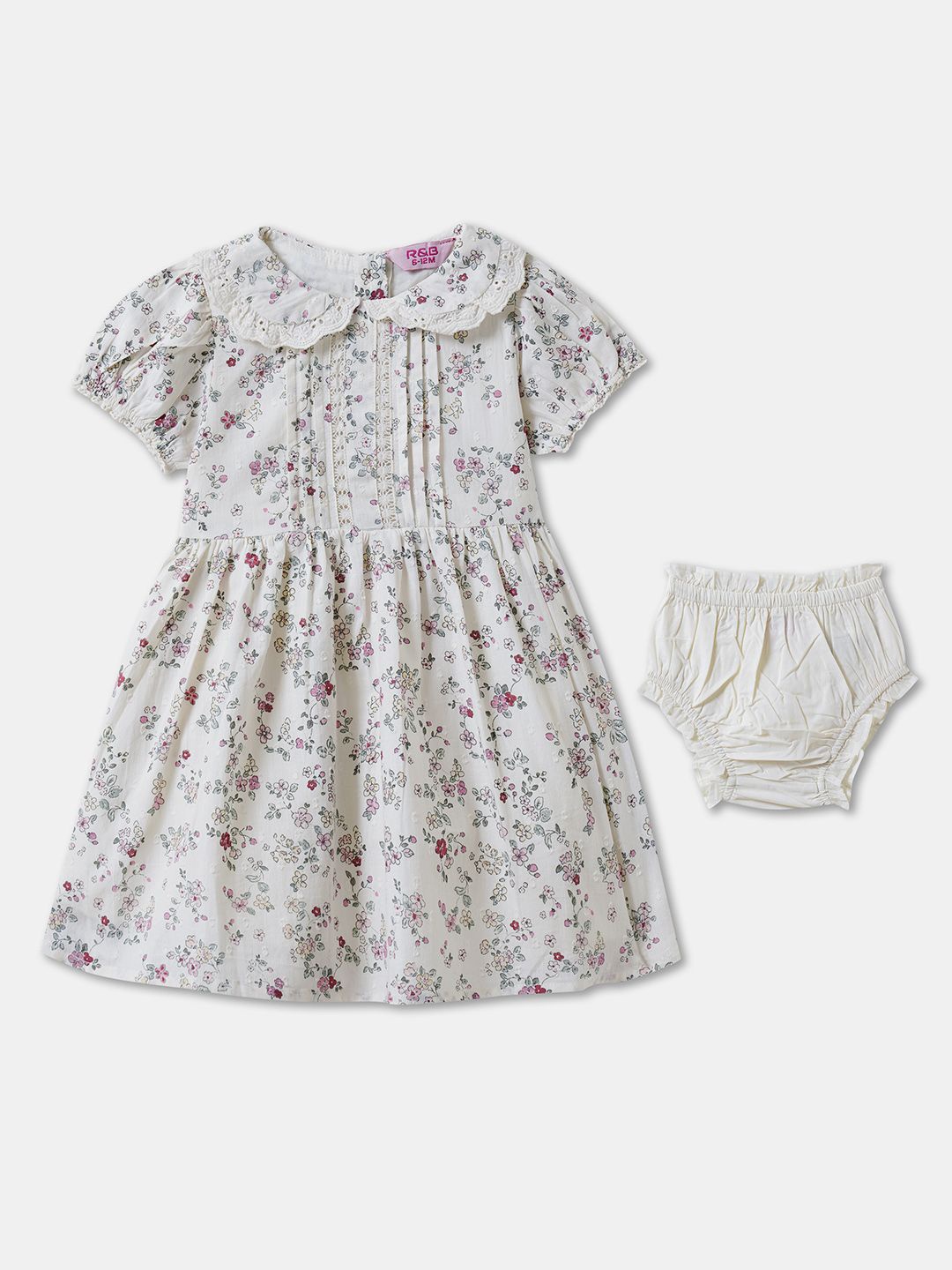 

R&B Floral Print Peter Pan Collar A-Line Dress, White