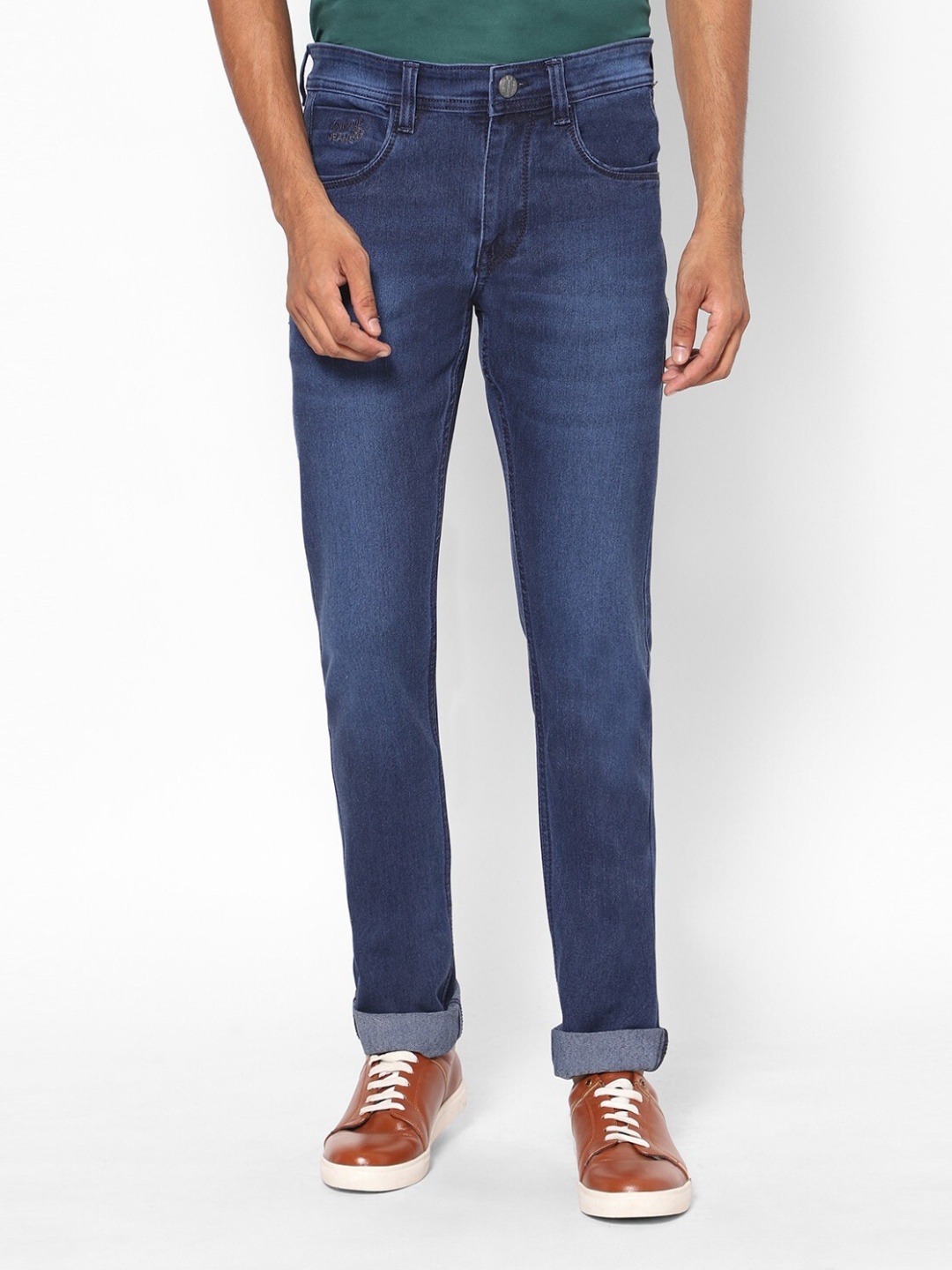 

TCI Men Slim Fit Mid-Rise Light Fade Cotton Jeans, Navy blue