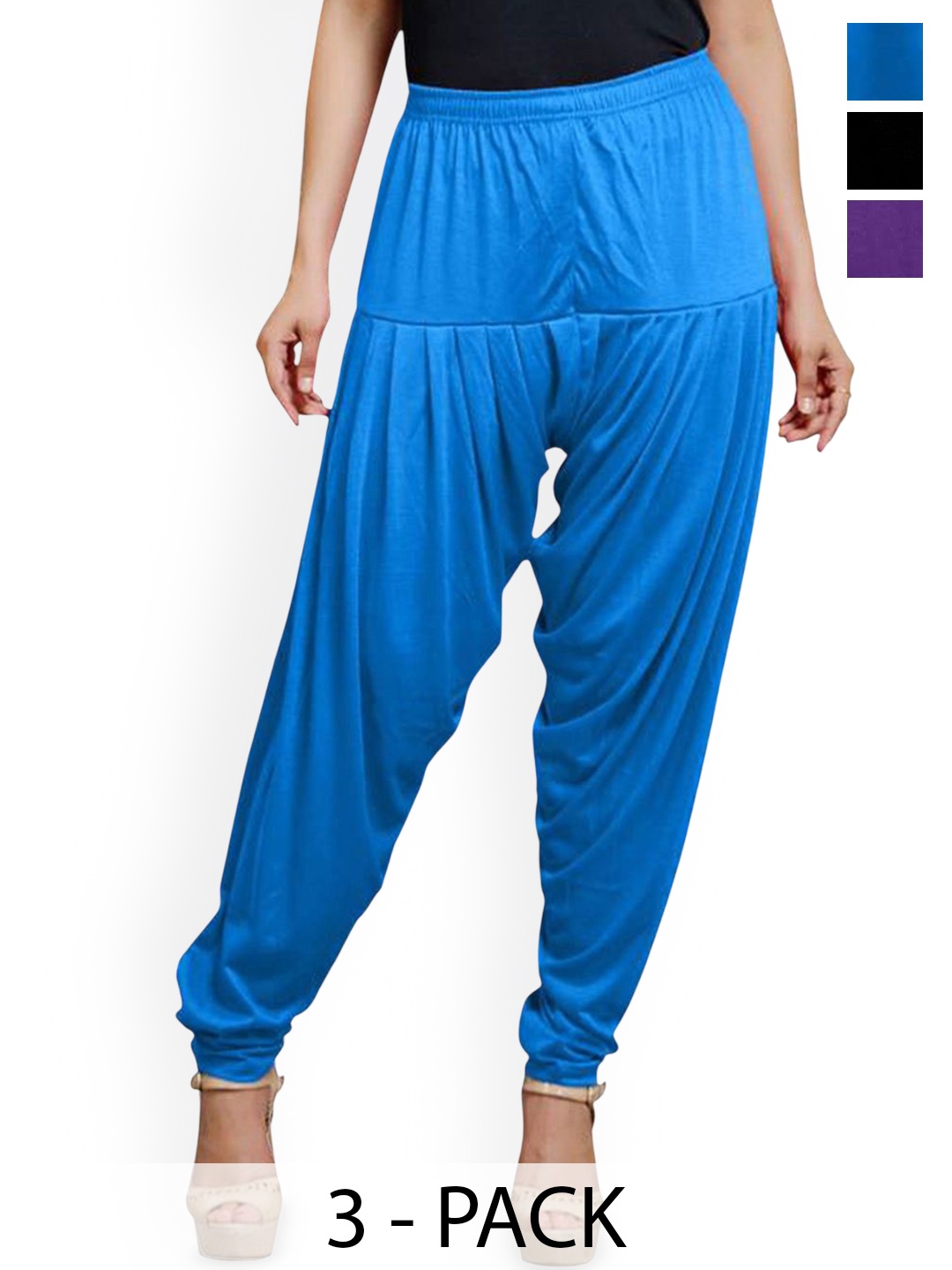 

AFRA GARMENTS Women Pack Of 3 Loose Fit Mid Rise Patiala, Blue